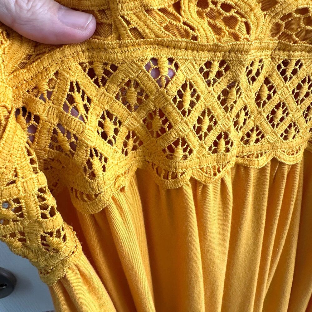 yellow boho crochet lace tiered midi dress spaghetti straps sleeveless size xl - Picture 6 of 10